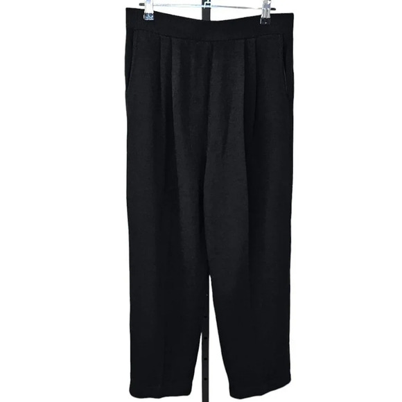 St. John Basics Santana Knit Pleated Straight High Rise Crop Pants Black Size 12 - Picture 2 of 12